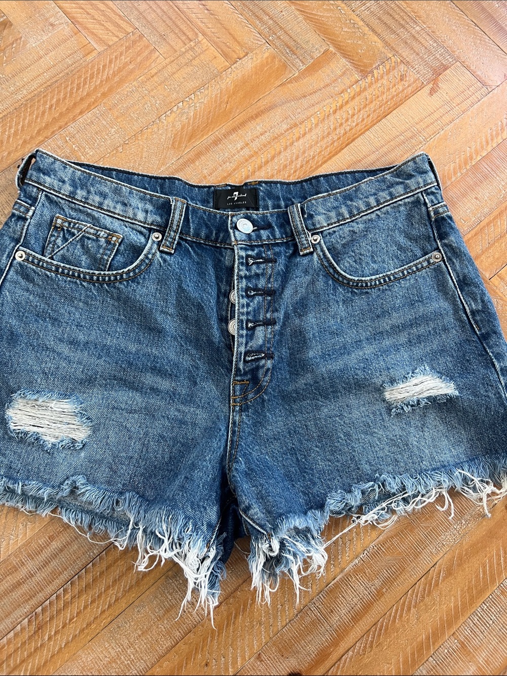 7 for all mankind Monroe cutoff short Button-Front Distressed Denim Shorts